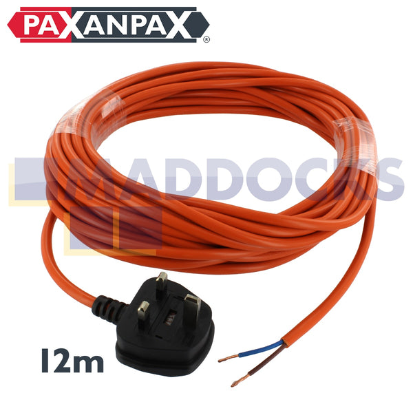 High Visibility Orange Mains Power Cable For Numatic Vacuum Cleaners - 12m