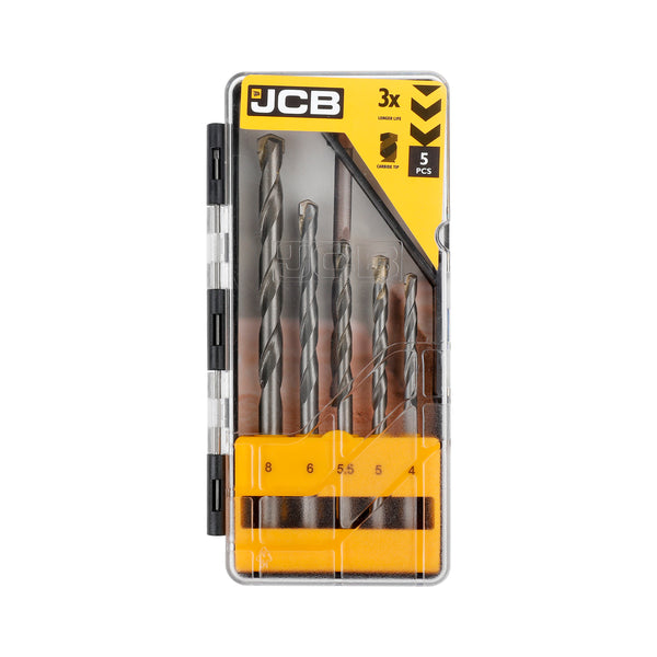 JCB Masonry Drill Bit, 5pc, Solid Steel, Carbide Tip