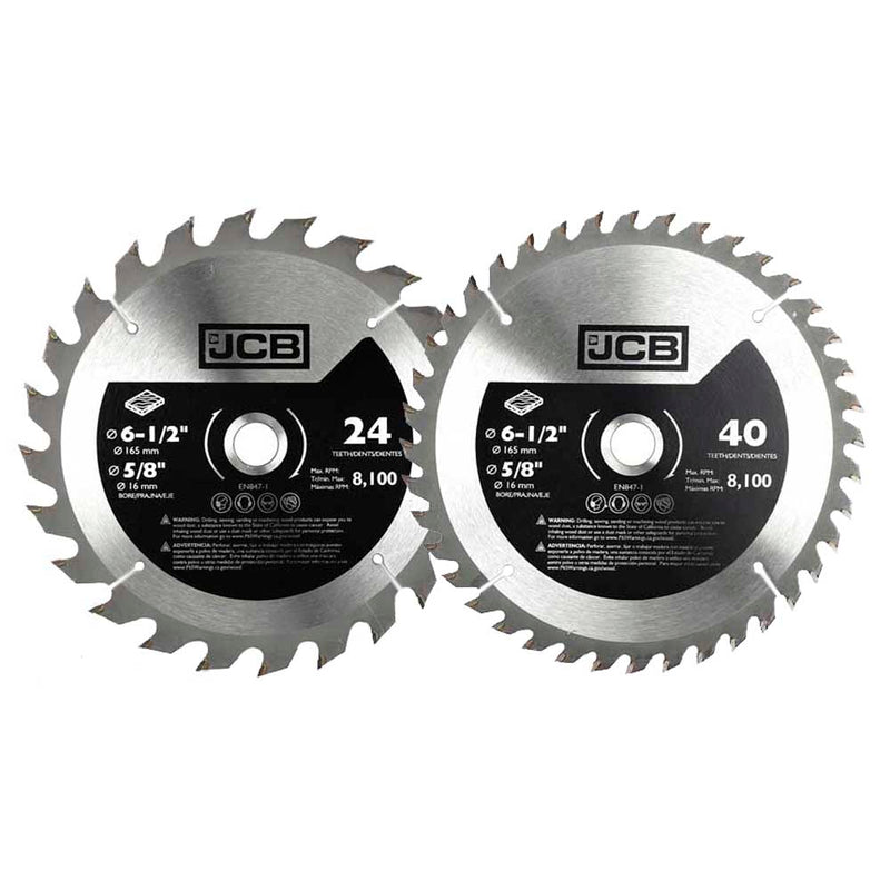 JCB 2pc TCT Wood Saw Blade Set 165mm