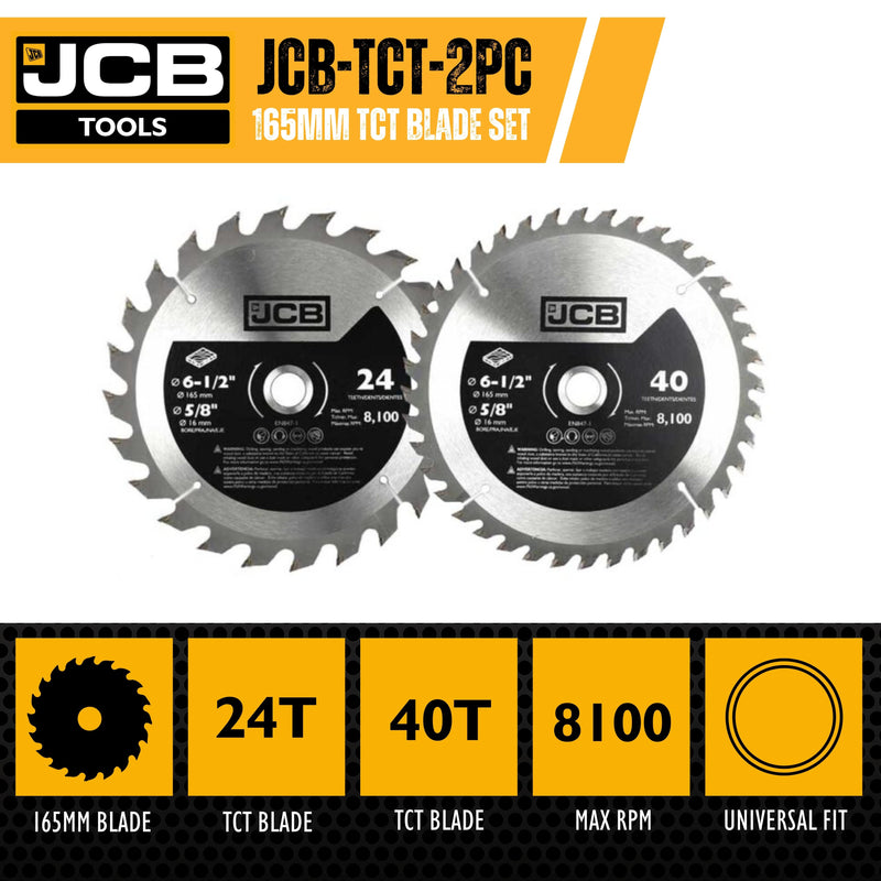 JCB 2pc TCT Wood Saw Blade Set 165mm