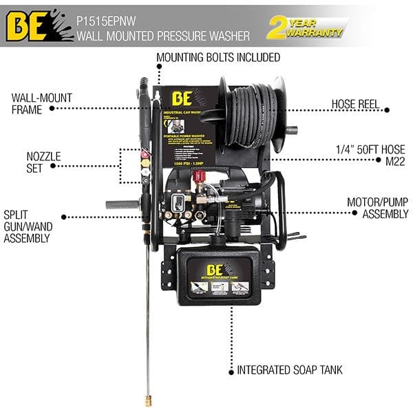 BE Pressure Washer BE Pressure P1515EPNW Wall Mounted / Portable Electric Pressure Washer P1515EPNW - Buy Direct from Spare and Square