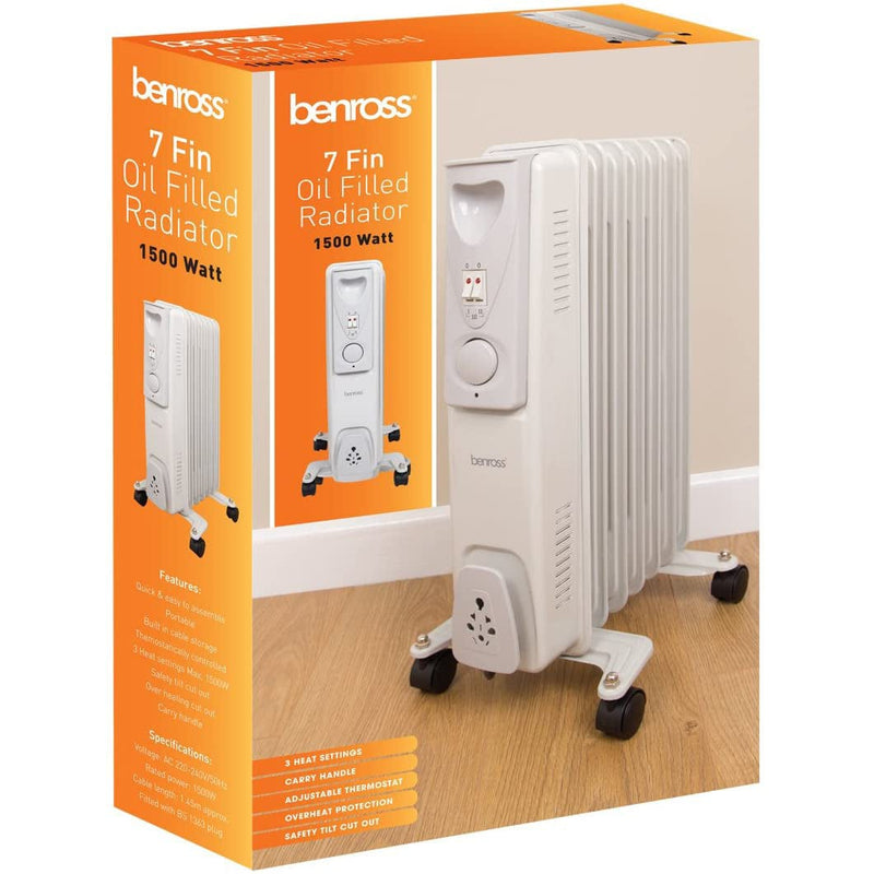 Benross Heater Benross 7 Fin Oil Filled Radiator - 1500w - 3 Heat Settings 5025301426903 42690 - Buy Direct from Spare and Square
