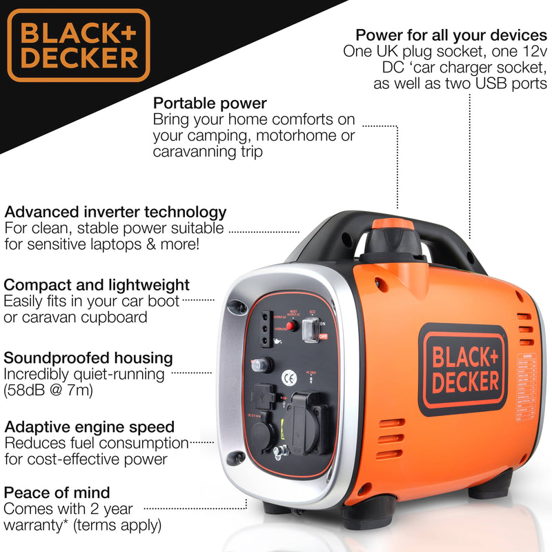 Black and Decker Generator Black & Decker 800W Petrol Suitcase Inverter Generator - BXGNi900E BXGNi900E - Buy Direct from Spare and Square