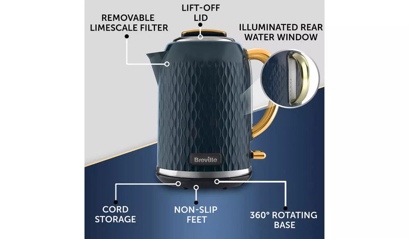 Breville Kettle Breville Curve 1.7L Navy And Gold Textured Kettle VKT171 - Buy Direct from Spare and Square