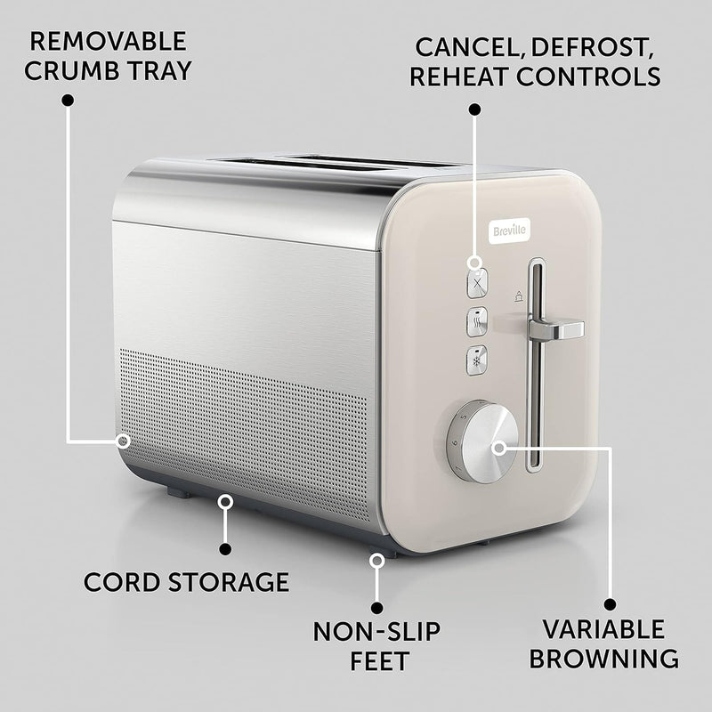 Breville Toaster Breville High Gloss Cream and Stainless Steel 2 Slice Toaster 5060569672587 VTT967 - Buy Direct from Spare and Square