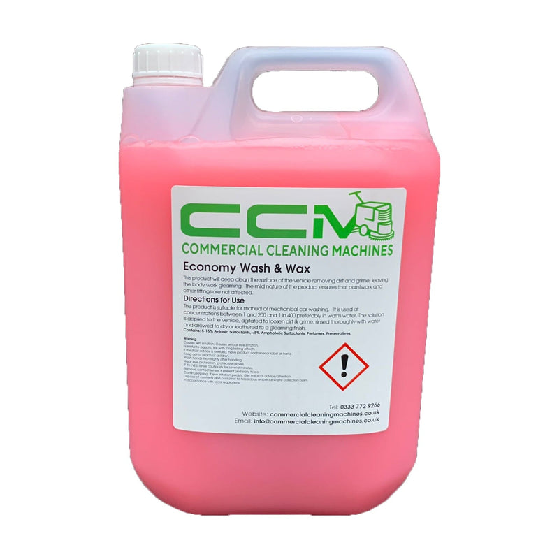 Commercial Cleaning Machines Cleaning Chemicals CCM Economy Wash and Wax - 5 Litres - Cleans and Waxes In One Solution 722777681182 00146/5 - Buy Direct from Spare and Square
