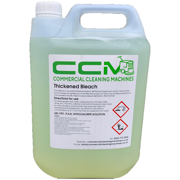Commercial Cleaning Machines Cleaning Chemicals CCM Thickened Bleach - 5 Litres - Hypochlorite Solution 722777681328 94020/5 - Buy Direct from Spare and Square