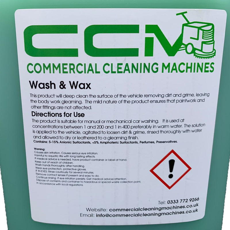 Commercial Cleaning Machines Cleaning Chemicals CCM Wash and Wax - 5 Litres - Premium Quality Shampoo and Carnuba Wax 722777681342 D414/5 - Buy Direct from Spare and Square