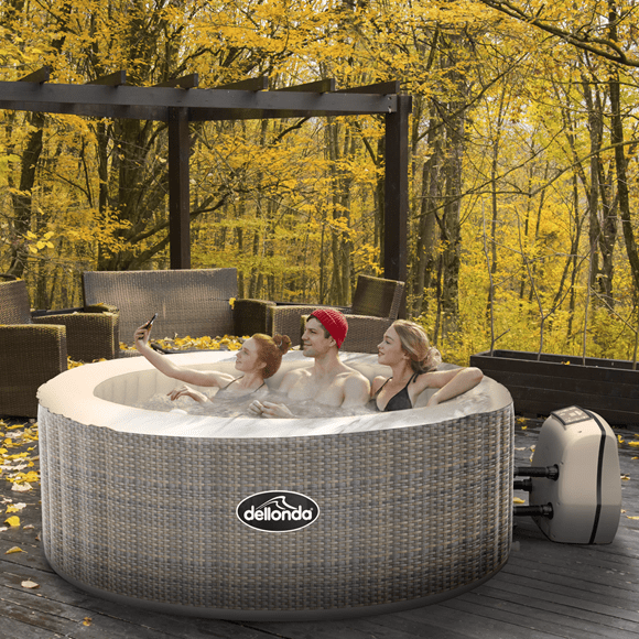 Dellonda Hot Tub Dellonda 2 to 4 Person Inflatable Hot Tub With Smart Pump - Rattan Effect DL90 - Buy Direct from Spare and Square