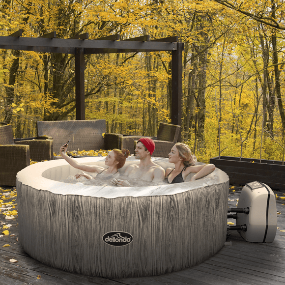 Dellonda Hot Tub Dellonda 2 to 4 Person Inflatable Hot Tub With Smart Pump - Wood Effect DL88 - Buy Direct from Spare and Square