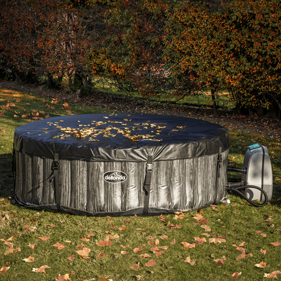 Dellonda Hot Tub Dellonda 4 to 6 Person Inflatable Hot Tub With Smart Pump - Wood Effect DL89 - Buy Direct from Spare and Square