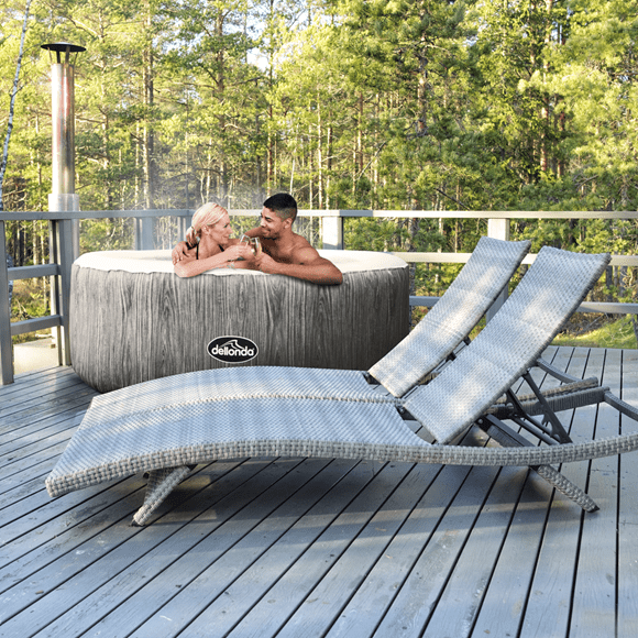 Dellonda Hot Tub Dellonda 4 to 6 Person Inflatable Hot Tub With Smart Pump - Wood Effect DL89 - Buy Direct from Spare and Square