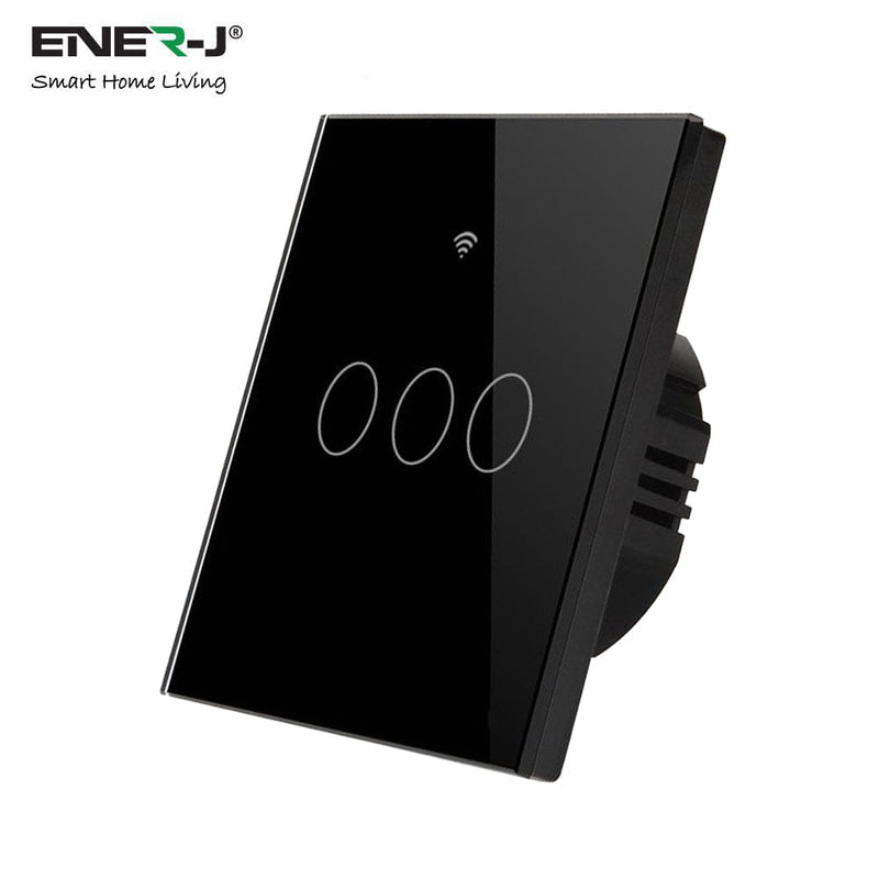 Ener-J Smart Home Smart WiFi Touch Switch 3 Gang - No Neutral Needed - Smart Light Switch - Black 5060774555422 SHA5338 - Buy Direct from Spare and Square