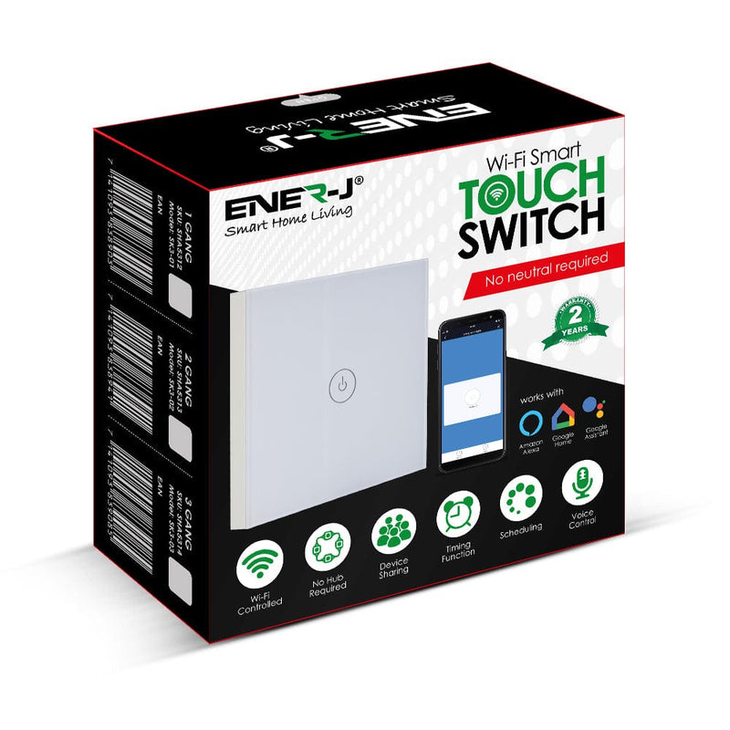 Ener-J Smart Home Smart WiFi Touch Switch 3 Gang - No Neutral Needed - Smart Light Switch - White 7141093839085 SHA5314 - Buy Direct from Spare and Square