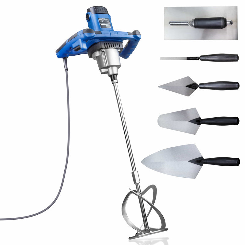 Hyundai Cement Mixer Hyundai 1600W Electric Paddle Mixer with 5 Piece Trowel Set - HYPM1600E 5059608169720 HYPM1600E - Buy Direct from Spare and Square