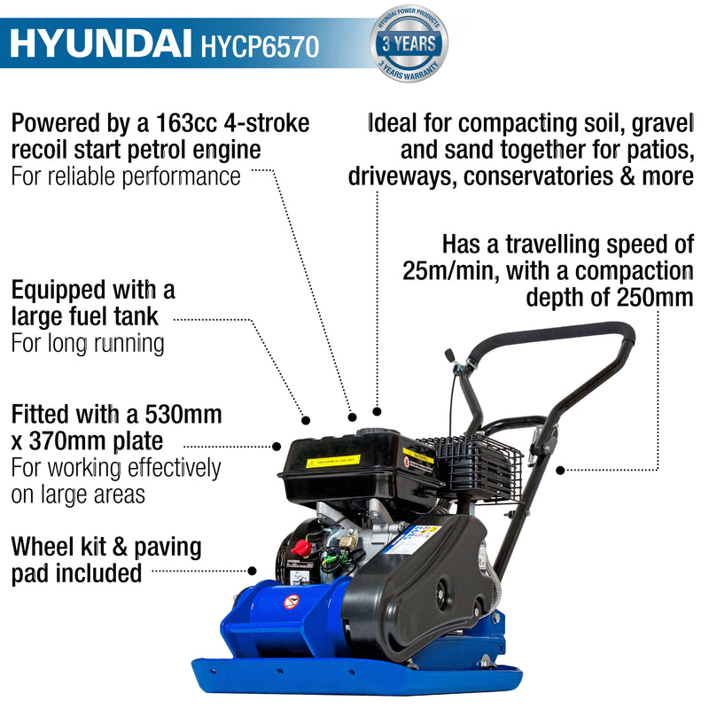 Hyundai Compactor Plate Hyundai 163cc Petrol Plate Compactor / Wacker Plate - HYCP6570 0747150287843 HYCP6570 - Buy Direct from Spare and Square