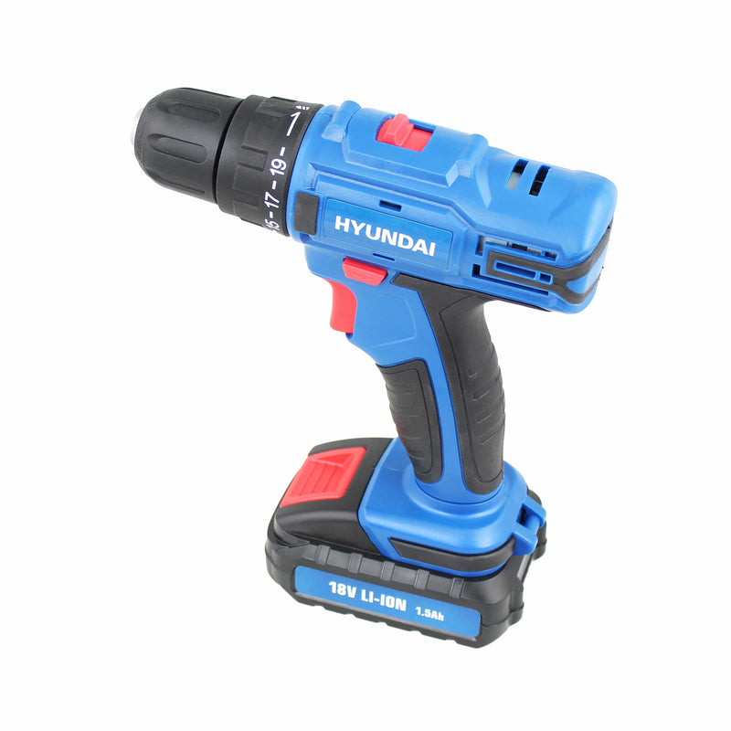 Hyundai Drill Hyundai 18v 1.5AH Li-Ion Cordless Drill with 89 Piece Drill Accessory Kit - HY2175 5056275700263 HY2175 - Buy Direct from Spare and Square