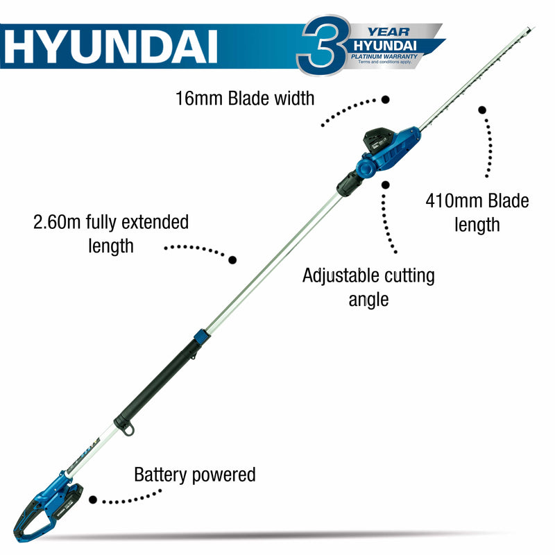 Hyundai Garden Strimmer Hyundai Cordless 20v Lithium-ion Battery Pole Hedge Trimmer - Long Reach - HY2191 HY2191 - Buy Direct from Spare and Square