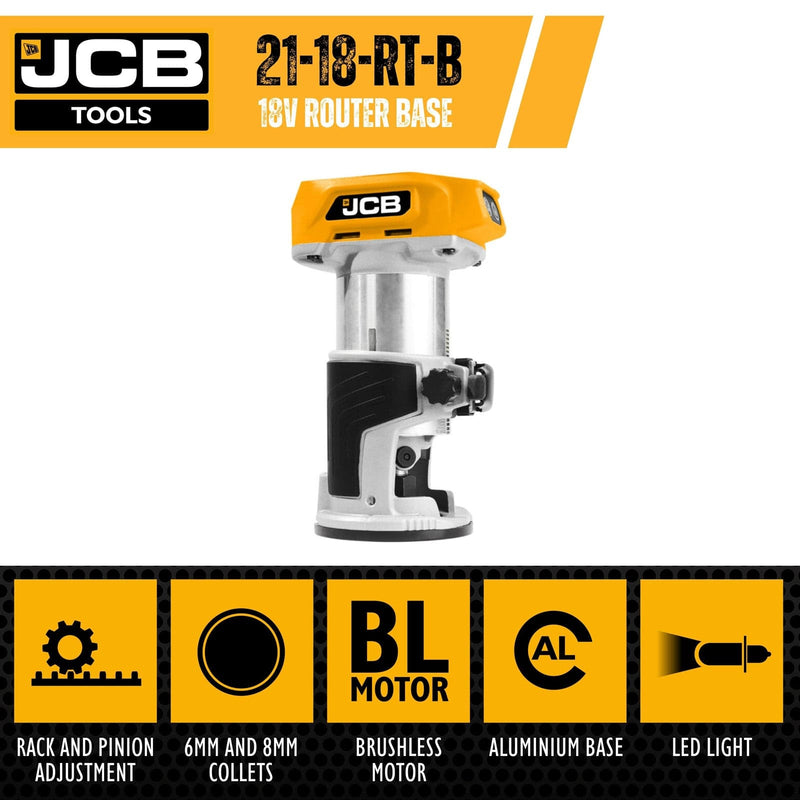 Hyundai Garden Tools JCB 18v Brushless Trimmer Router - BARE UNIT 21-18RT-B - Buy Direct from Spare and Square