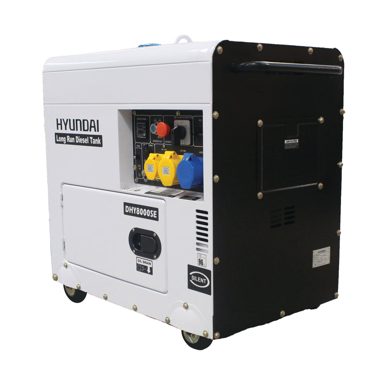Hyundai Generator Hyundai 6kW/7.5kVA Long Run Standby Diesel Generator Single Phase - DHY8000SELR 610370632338 DHY8000SELR - Buy Direct from Spare and Square