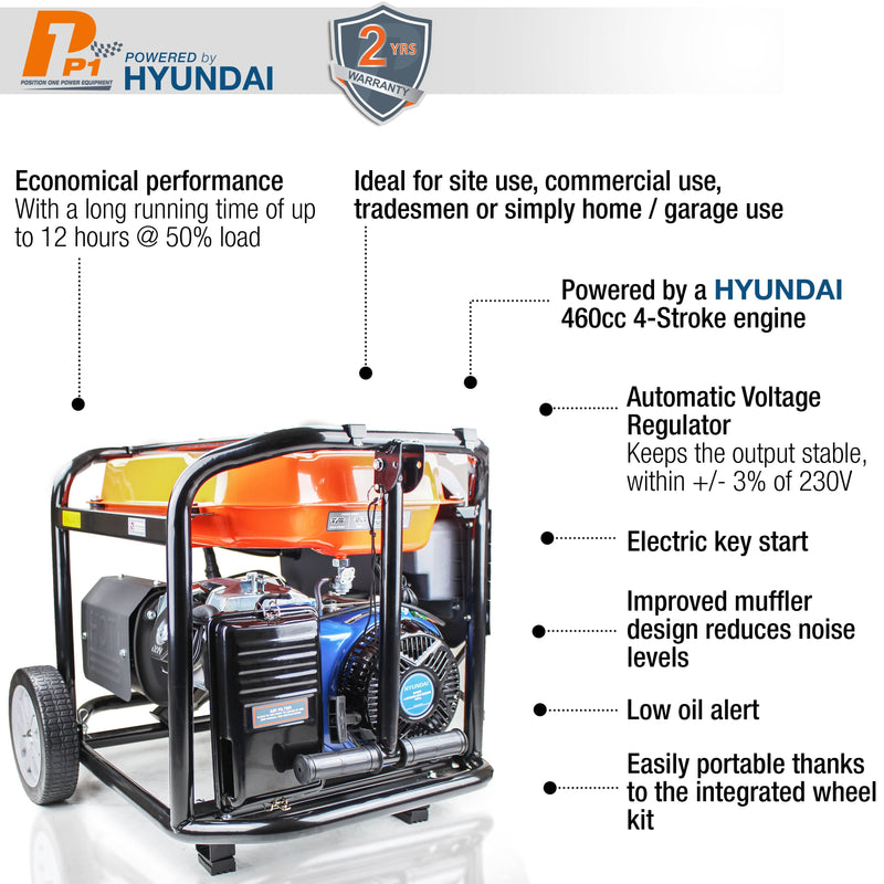 Hyundai Generator P1 7.9KW / 9.8KVA Petrol Site Generator - Recoil and Electric Start - P10000LE 600231974257 P10000LE - Buy Direct from Spare and Square