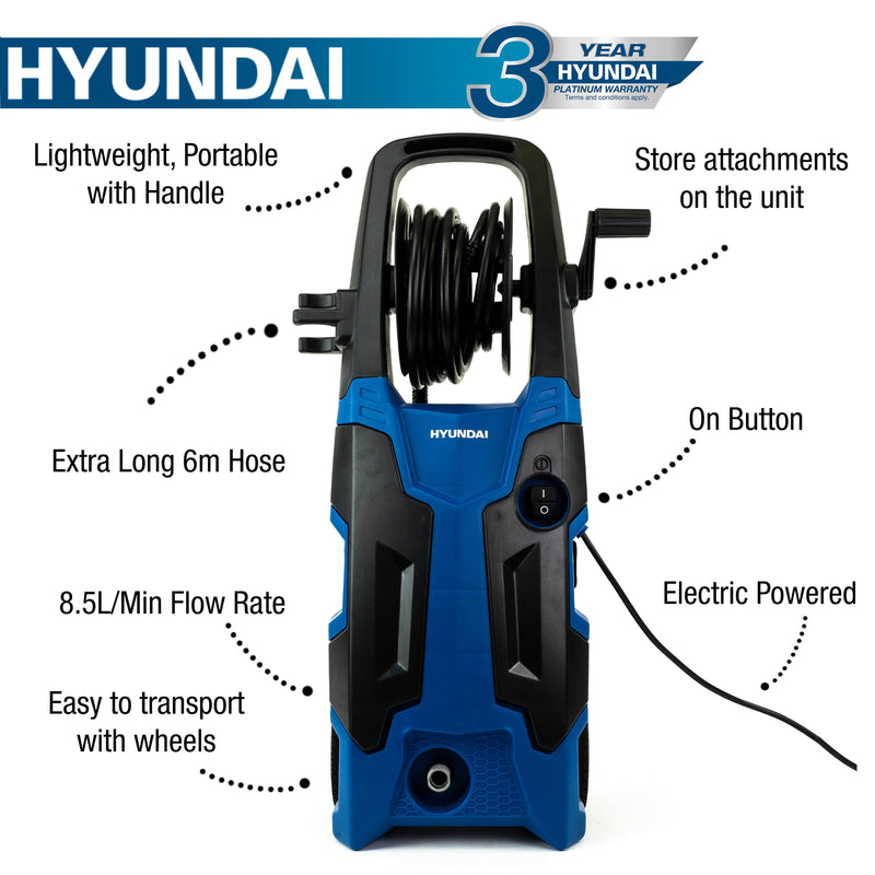 Hyundai Pressure Washer Hyundai 2500W 2610psi / 180bar Electric Pressure Washer - HYW2500E HYW2500E - Buy Direct from Spare and Square