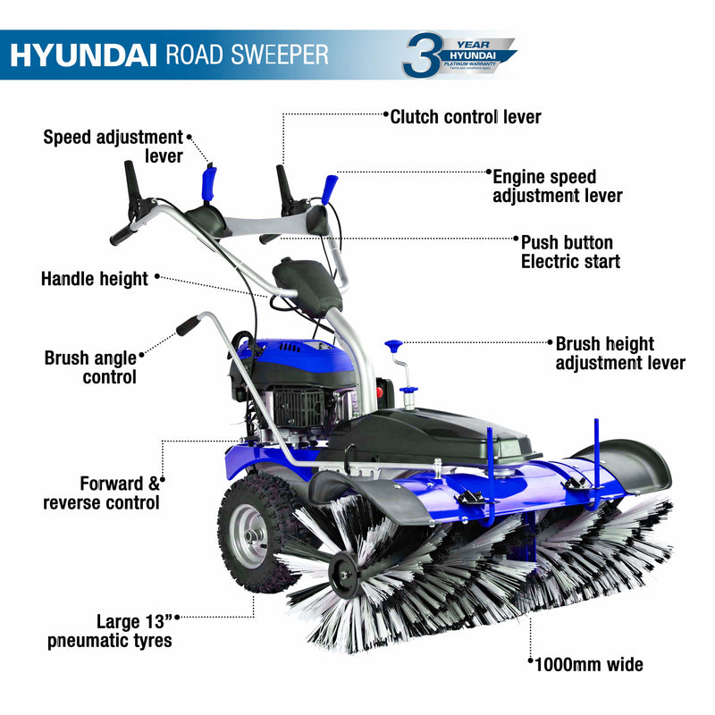 Hyundai Sweeper Hyundai Self Propelled Petrol Yard Sweeper Powerbrush 100cm 173cc - HYSW1000 600231974653 HYSW1000 - Buy Direct from Spare and Square