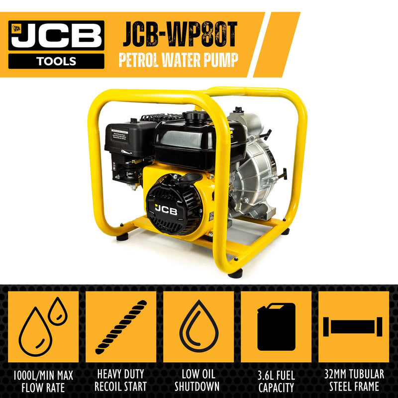 Hyundai Water Pump JCB 80mm / 3" Professional Petrol Trash Water Pump - 100LPM - 224cc - Buy Direct from Spare and Square