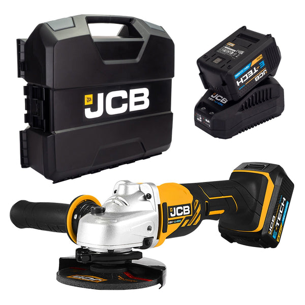 JCB Angle Grinder JCB 18V Angle Grinder 2x 4.0Ah Lithium-Ion batteries with 2.4A fast charger in W-Boxx 136 power tool case 21-18AG-4-WB - Buy Direct from Spare and Square