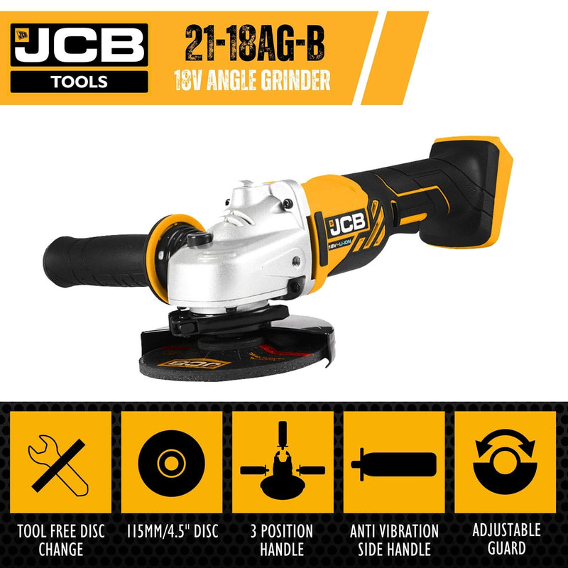 JCB Angle Grinder JCB 18v Cordless Angle Grinder With 2 x 2Ah Batteries and Charger JCB-18AG-2-V2 - Buy Direct from Spare and Square
