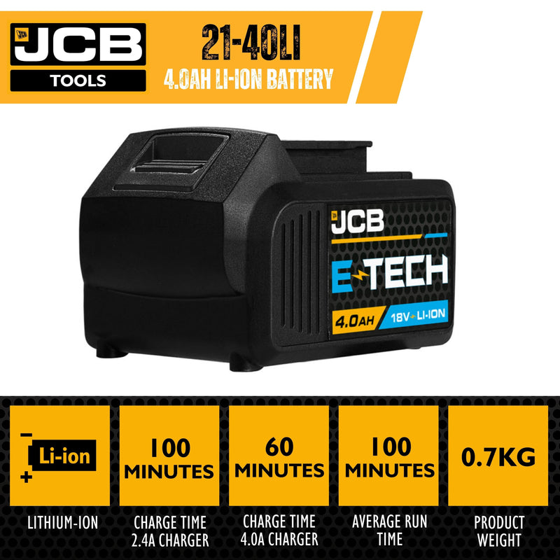 JCB Battery JCB 18v Lithium-Ion Battery - 4.0Ah Power Tool Battery 21-40LI - Buy Direct from Spare and Square