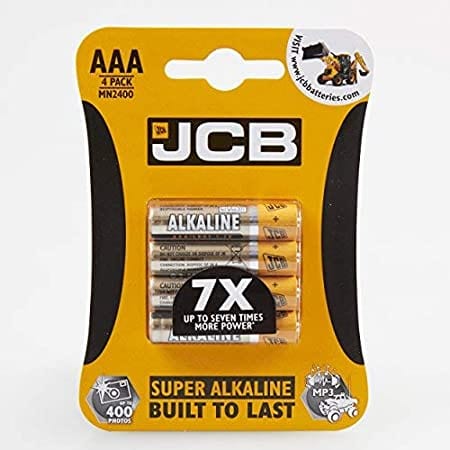 JCB Battery JCB AAA Super Alkaline Batteries - Pack of 4 AAA Batteries 5050028025795 JCBS5337 - Buy Direct from Spare and Square