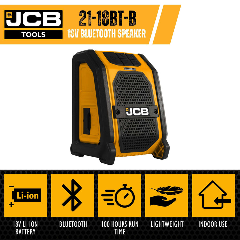 JCB Bluetooth Speaker JCB 18v Cordless Bluetooth Site Speaker - *Speaker Only* 21-18BT-B - Buy Direct from Spare and Square