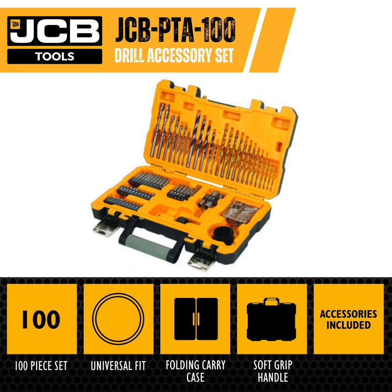 JCB Drill Bits JCB 100 Piece Drill Bit Set In Storage Case JCB-PTA-100 - Buy Direct from Spare and Square