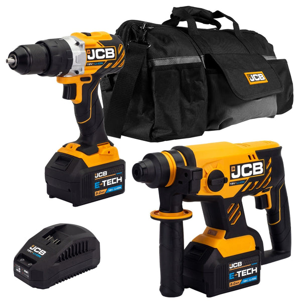 JCB Drill Bits JCB 18V Brushless Combi Drill & Hammer Drill SDS Kit, 2x 5.0ah Li-Ion Batteries, Charger, 20" Kit Bag 21-18BLTPKSDS-5 - Buy Direct from Spare and Square