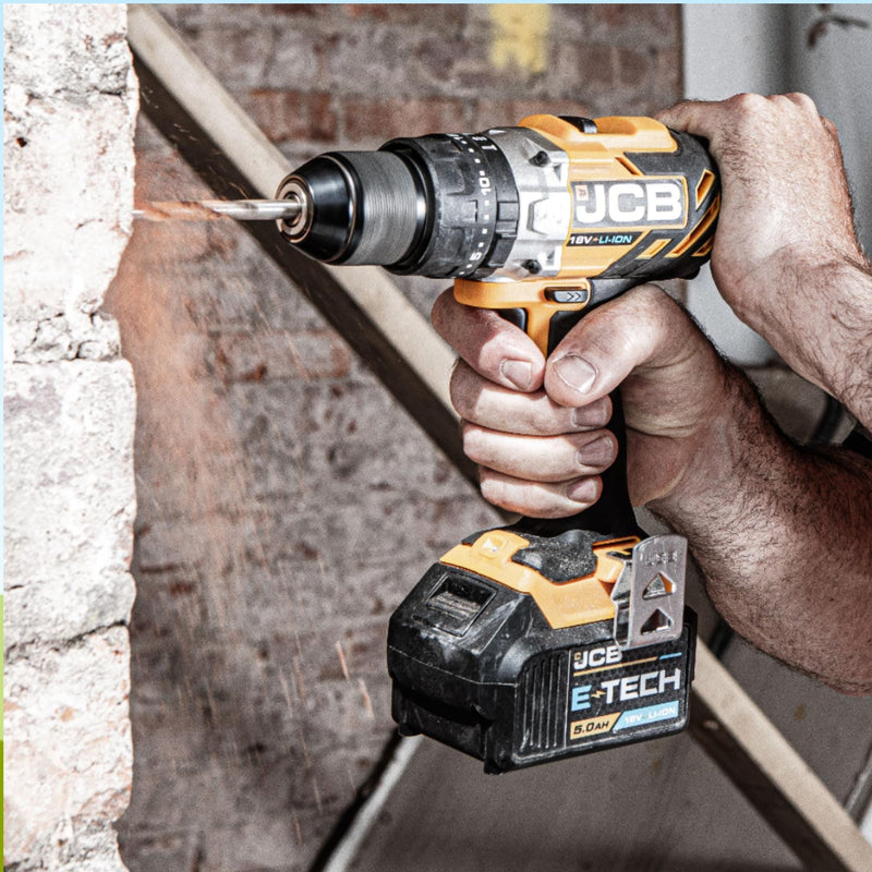 JCB Drills JCB 18V 45Nm Brushless, Variable Speed Combi Drill with 2.0Ah Li-ion Battery and 2.4A Charger 21-18CD-2XB - Buy Direct from Spare and Square