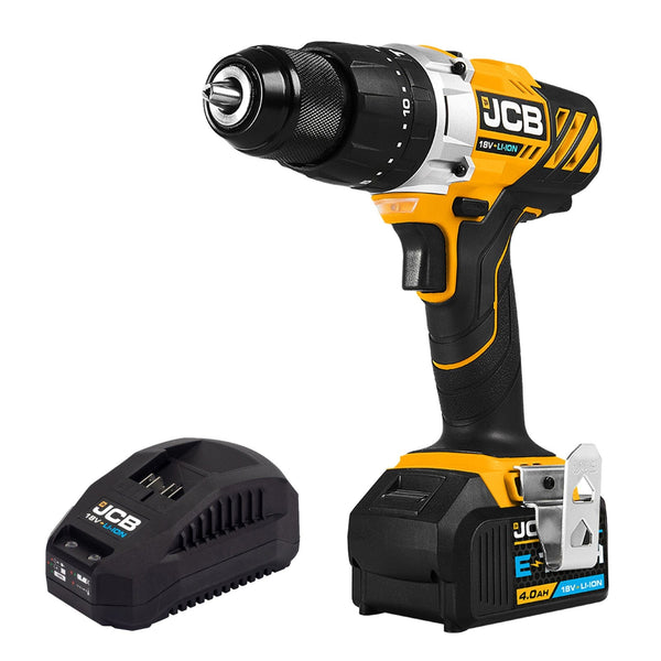 JCB Drills JCB 18V 45Nm Cordless Combi Drill, 4.0Ah Li-Ion Battery, 2.4A charger 21-18CD-4XB - Buy Direct from Spare and Square
