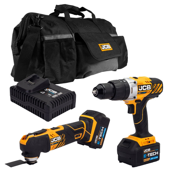 JCB Drills JCB 18V Combi Drill & Multi Tool Kit 2x 5.0ah Li-Ion Batteries, Fast Charger in 20" kit bag 21-18MTCD-5 - Buy Direct from Spare and Square