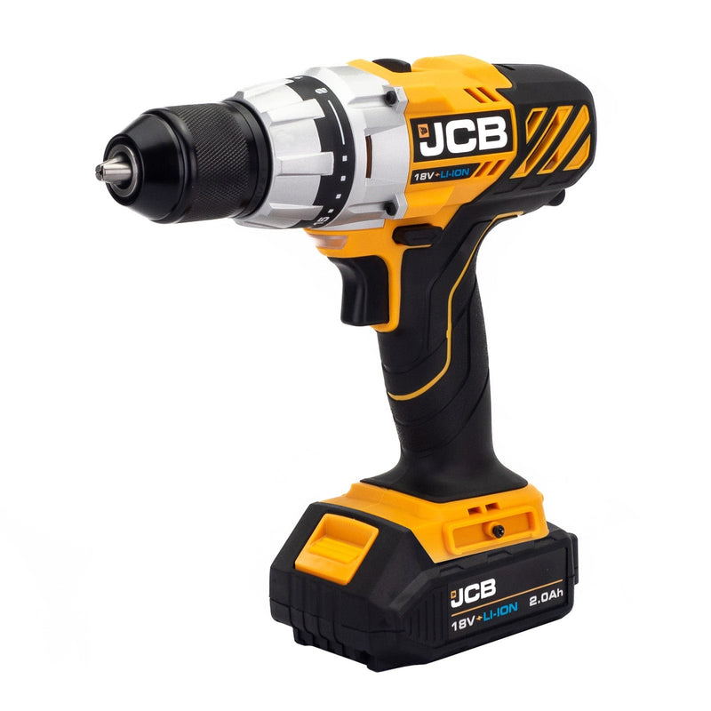 JCB Drills JCB 18V Drill Driver, 45Nm, 2.0Ah Li-ion Battery, 2.4A fast charger,13mm 1/2" Keyless Chuck 21-18DD-2XB - Buy Direct from Spare and Square