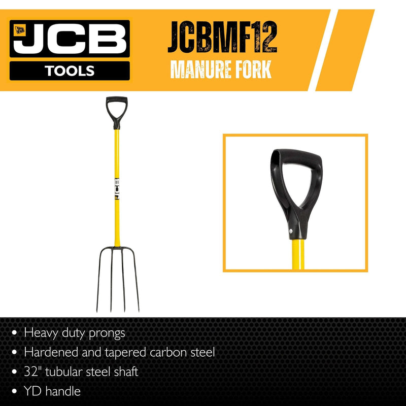 JCB Forks JCB Professional Manure Fork 4 Prong D Handle Heavy-Duty Steel JCBMF12 - Buy Direct from Spare and Square