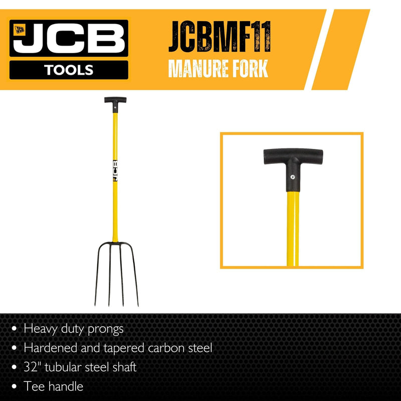 JCB Forks JCB Professional Manure Fork 4 Prong T Handle Heavy-Duty Steel JCBMF11 - Buy Direct from Spare and Square