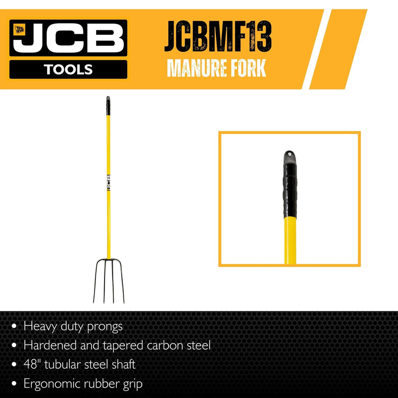 JCB Forks JCB Professional Manure Fork 48" Straight Handle Heavy-Duty Steel JCBMF13 - Buy Direct from Spare and Square