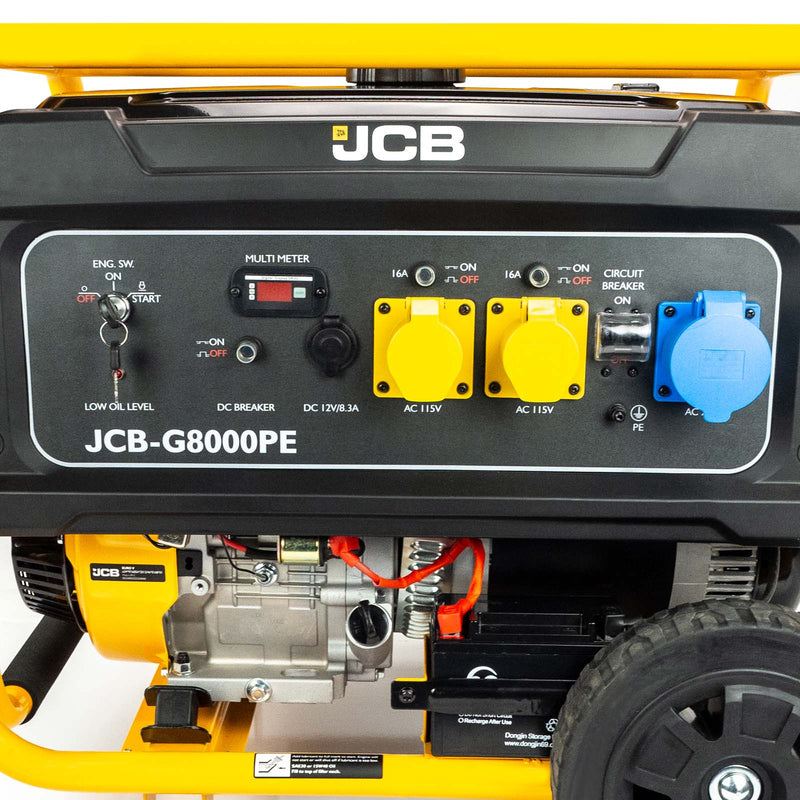 JCB Generator JCB 7900W 9.8kVa Electric Start Petrol Generator - G8000PE 5059608313062 JCB-G8000PE - Buy Direct from Spare and Square