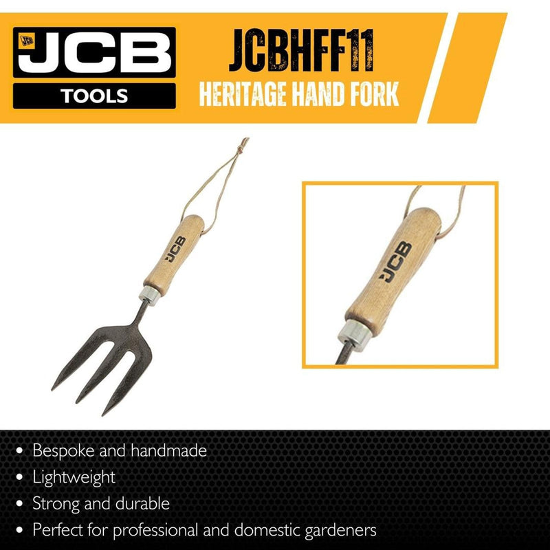 JCB Hand Tools JCB Heritage 3 Prong Hand Fork, Heavy-Duty Steel, Ash Wood Handle JCBHFF11 - Buy Direct from Spare and Square