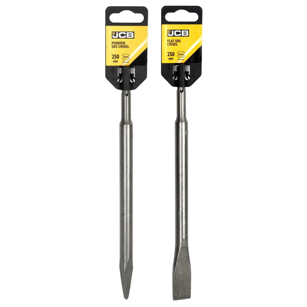 JCB Hand Tools JCB SDS Plus Chisels Twin Pack, 250mm Pointed, 20x250mm Flat Chisel JCB-SDSCH-PK - Buy Direct from Spare and Square