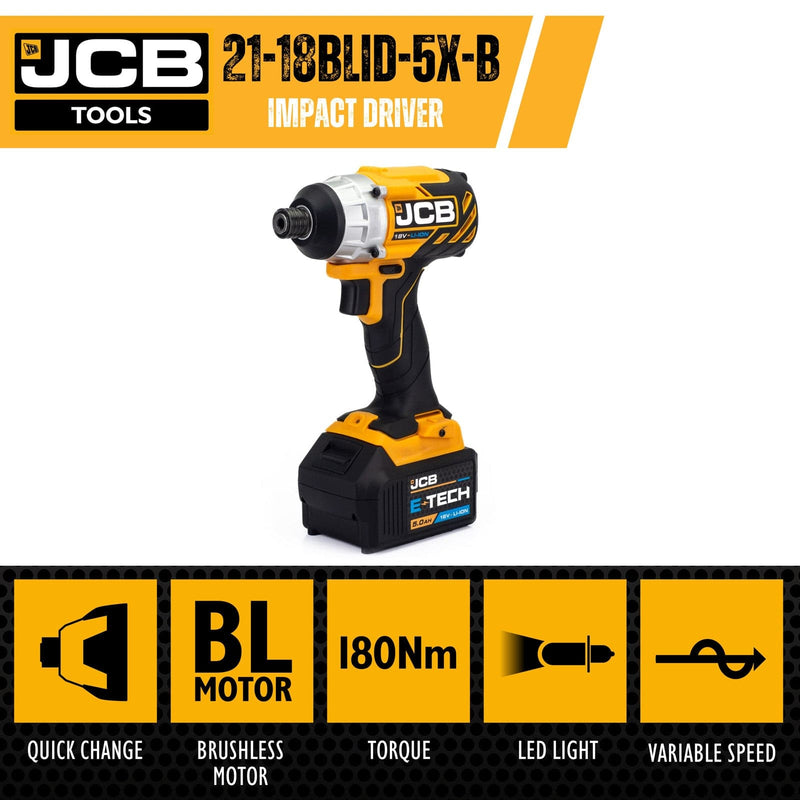 JCB Impact Driver JCB 18v Cordless Impact Driver With 5Ah Battery and Charger 21-18BLID-5X-B - Buy Direct from Spare and Square