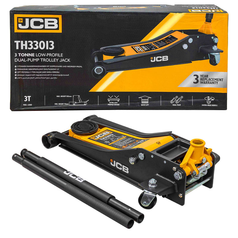 JCB Jack JCB 3 Tonne Low-Profile Double-Pump Trolley Jack JCB-TH33013 - Buy Direct from Spare and Square