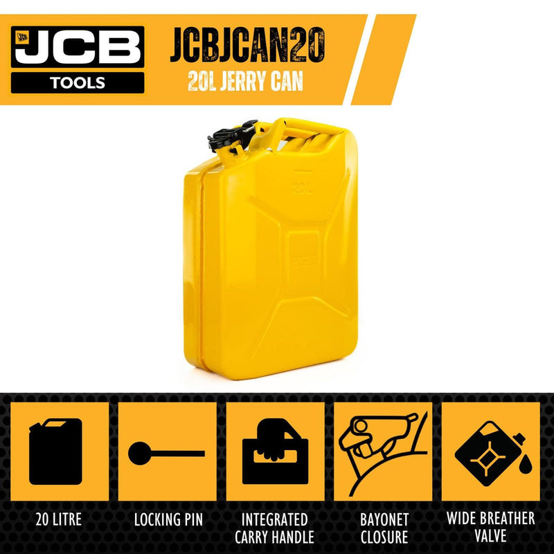 JCB Jerry Cans JCB Professional Jerry Can 20L, Heavy-Duty 0.8mm Steel JCBJCAN20 - Buy Direct from Spare and Square