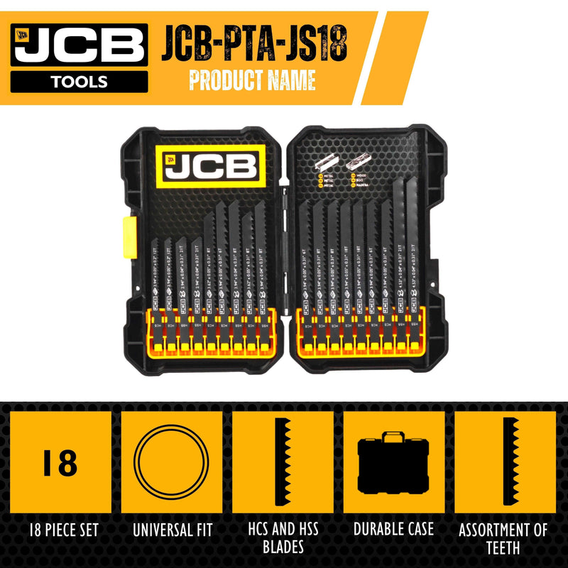 JCB Jigsaw Blades JCB 18 Piece Jigsaw Blade Kit, Universal T-Shank Fit JCB-PTA-JS18 - Buy Direct from Spare and Square