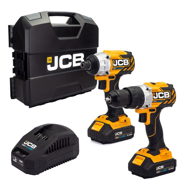 JCB Kits JCB 18V Cordless Impact Driver & Combi Drill Twinpack Brushless Kit, 2.0Ah Li-Ion Battery, Charger and W-Boxx 136 21-18BL-TPK-2 - Buy Direct from Spare and Square